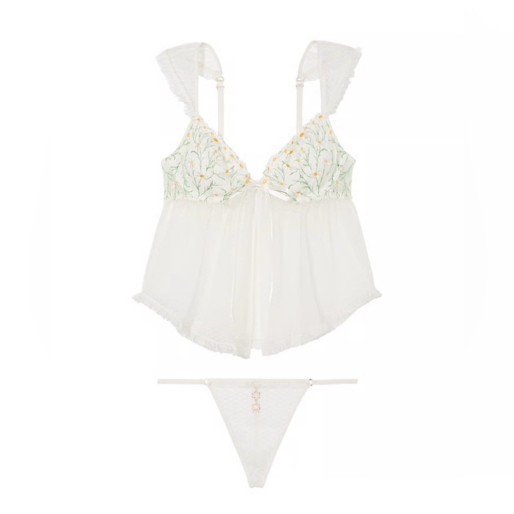 Victoria's Secret White Floral Daisy Chain Embroidery Babydoll Set - Picture 10 of 10